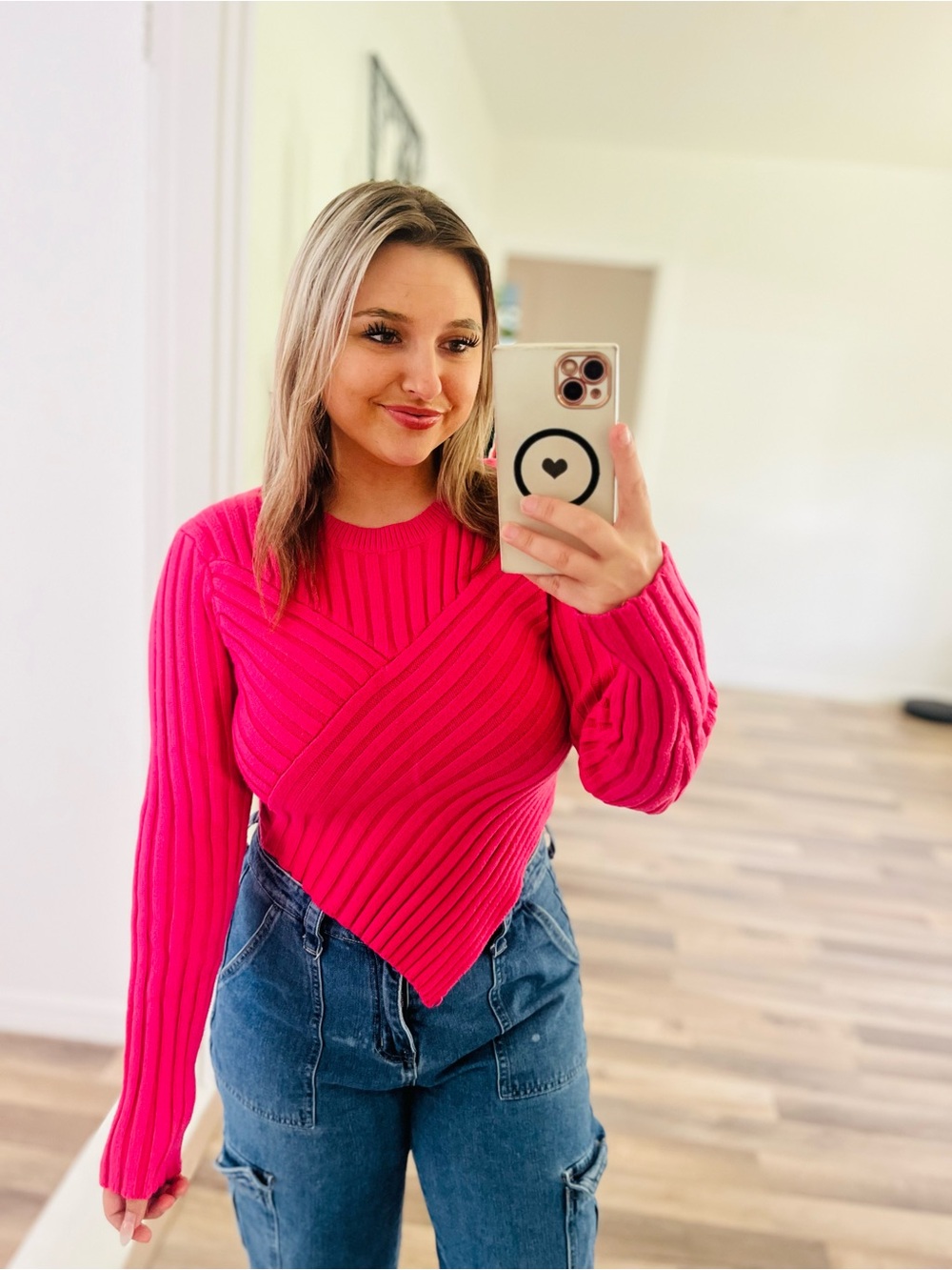 Le Lis Hot Pink Ribbed Asymmetrical Sweater